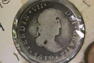 Silver 1819 2 Reales Colonial Mexico Mo Ferdinand Vii Coin Pillar Dollar photo