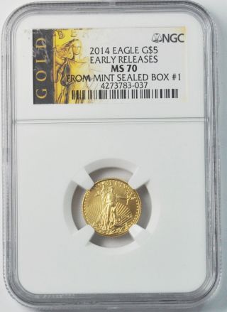 2014 $5 Gold American Eagle Ngc Ms70 Er Gold Label Perfect Coin photo
