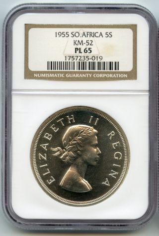 South Africa 1955 Coin 5 Shillings - Ngc Pl 65 - Queen Elizabeth Ii - Wfc Ae147 photo
