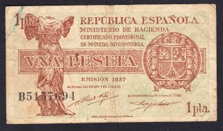 Spain 1 Peseta 1937 Vg - F P.  94,  Banknote,  Circulated photo