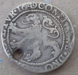 1649 Netherlands Silver Coin Daalder Stuivers Lion Dutch Colonail photo