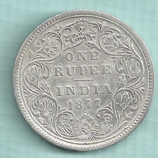 British India - 1877 - 0/1 Dot - Victoria Empress - One Rupee - Rarest Silver Co photo