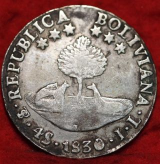 1830jl Bolivia Silver 4 Sols Foreign Coin S/h photo