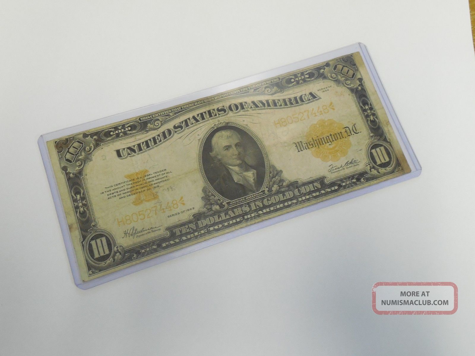 1922 $10 Dollar Bill Gold Certificate Coin Note Us Currency Large Size Notes photo