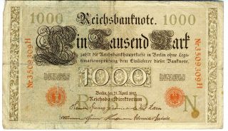 Germany Empire 1910 - 1000 Mark - Reichsbanknote - Pre - Wwi Issue photo
