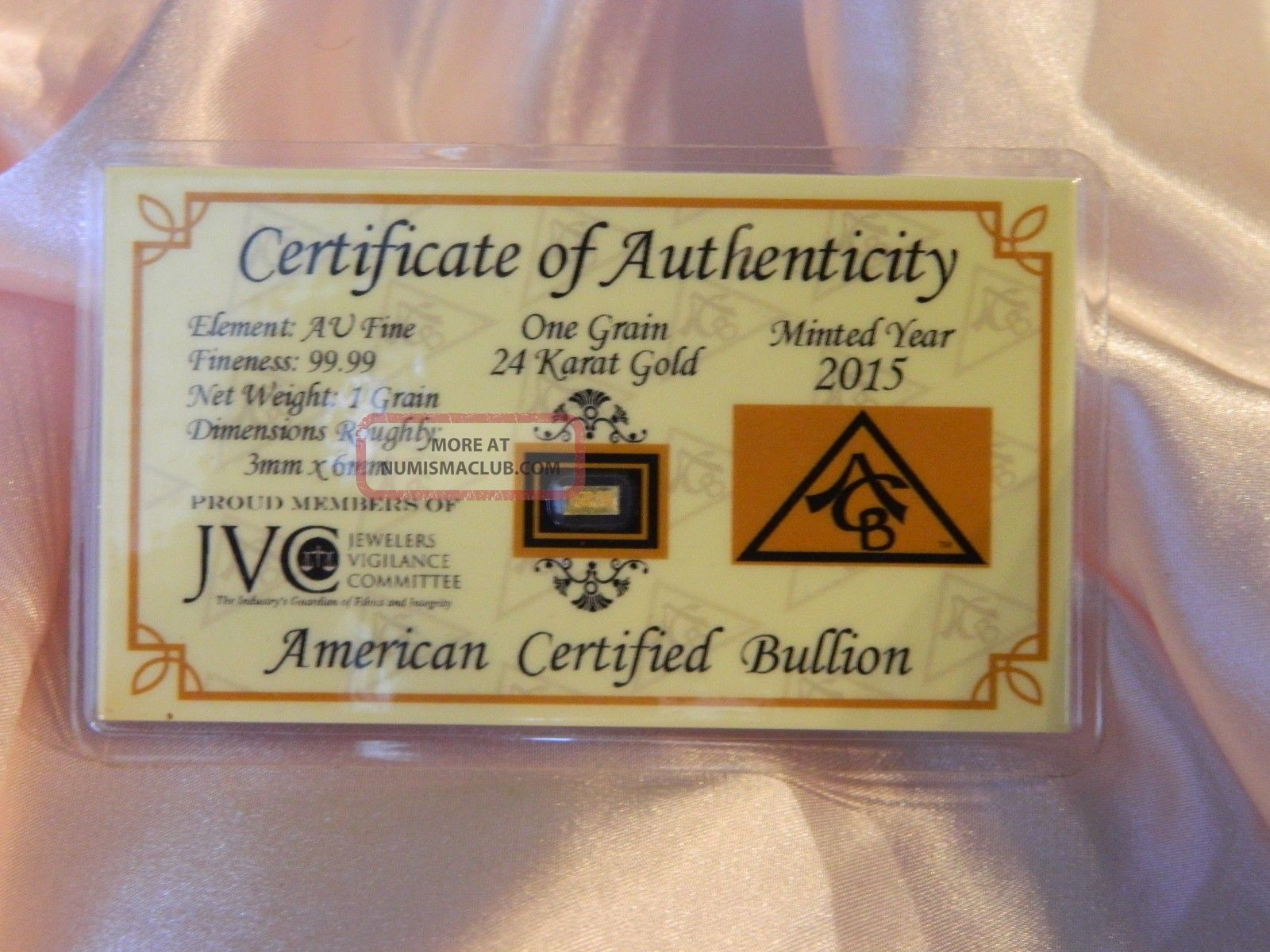 One Grain Of Pure Palladium With Certificate Of Authenticity Gold photo