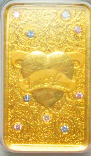24k 5g Gold Bar Bullion With Natural Argyle Blue And Pink Diamonds All Natural photo
