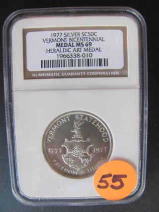 Rare 55 Vermont Statehood Ms69 Heraldic Art Medal W/envelope & Literature photo