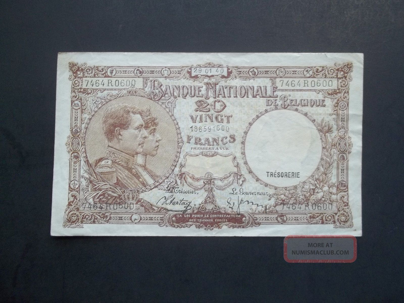 Belgium 20 Francs 1940 World Banknote Good Note Europe photo