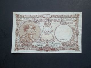 Belgium 20 Francs 1940 World Banknote Good Note photo