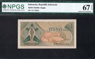 Indonesia Pick 76 1960 1 Rupiah Npgs Gem Uncirculated 67 Epq Unc photo