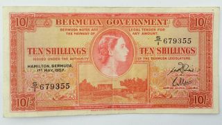 1957 Bermuda 10 Shillings - Rare (ef) photo