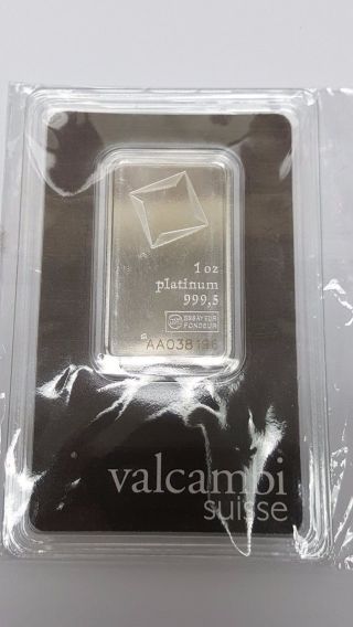 1 Oz Platinum Bar - Valcambi Suisse.  999,  Fine (in Assay) photo