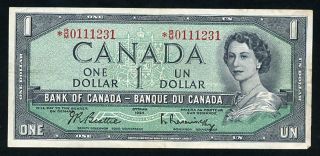 1954 Bank Of Canada One Dollar Note.  Asterisk.  Canadian.  Beattie/rasminsky photo