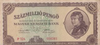 Szazmillio Pengo,  100000000 Pengo Budapest,  Hungarian Banknote,  1946. photo