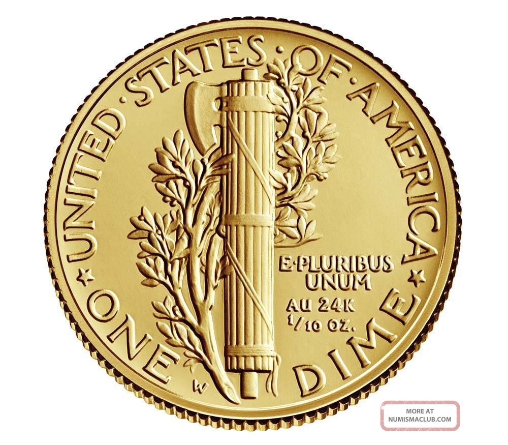 . 9999 Fine Gold Mercury Dime 2016 Centennial Coin 1/10 Oz Pre