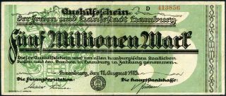 Finanzdeputation Hamburg 5 Millionen Mark 11/8/1923 F Gr.  Ham - 20c photo
