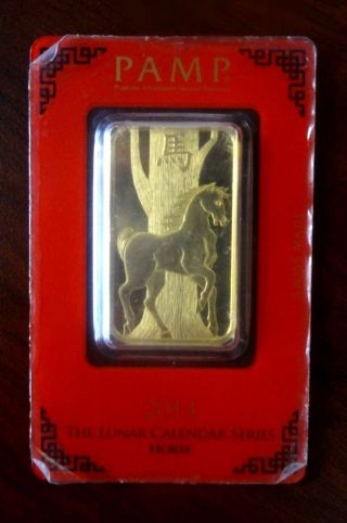 Gold Bar 1 Oz Pamp Suisse Year Of The Horse 2014 photo