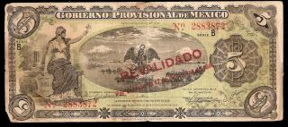 1914 5 Pesos Note Mexican Revolution Money Bill Billete Mexico De La Revolucion photo