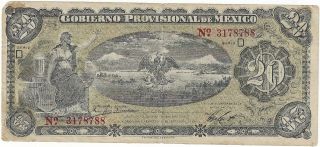 Gobierno Provisional De Mexico 20 Pesos December 19 1914 Better Grade photo