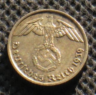 Coin Nazi Germany 5 Reichspfennig 1939 A Berlin W/ Swastika World War Ii (2) photo