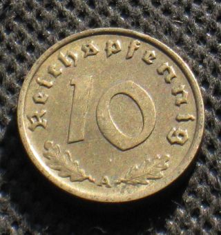 Old Coin Nazi Germany 10 Reichspfennig 1937 A Berlin Swastika Iii Reich (1) photo