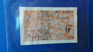 Jersey Channel Islands Six Pence 6d German Occupation Banknote 1940 No.  626852 photo