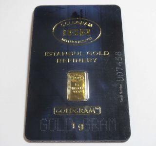 1 Gram Istanbul Refinery Gold Bar 0.  9999 Fine photo