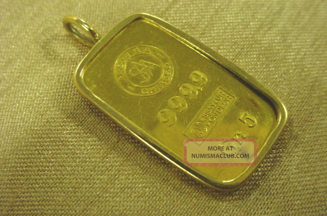 Argor S A Chiasso 999 9 Fine Gold 5 Gram Bullion Bar Pendant18k Bezel argor-s-a-chiasso-999-9-fine-gold-5-gram-bullion-bar-pendant18k-bezel