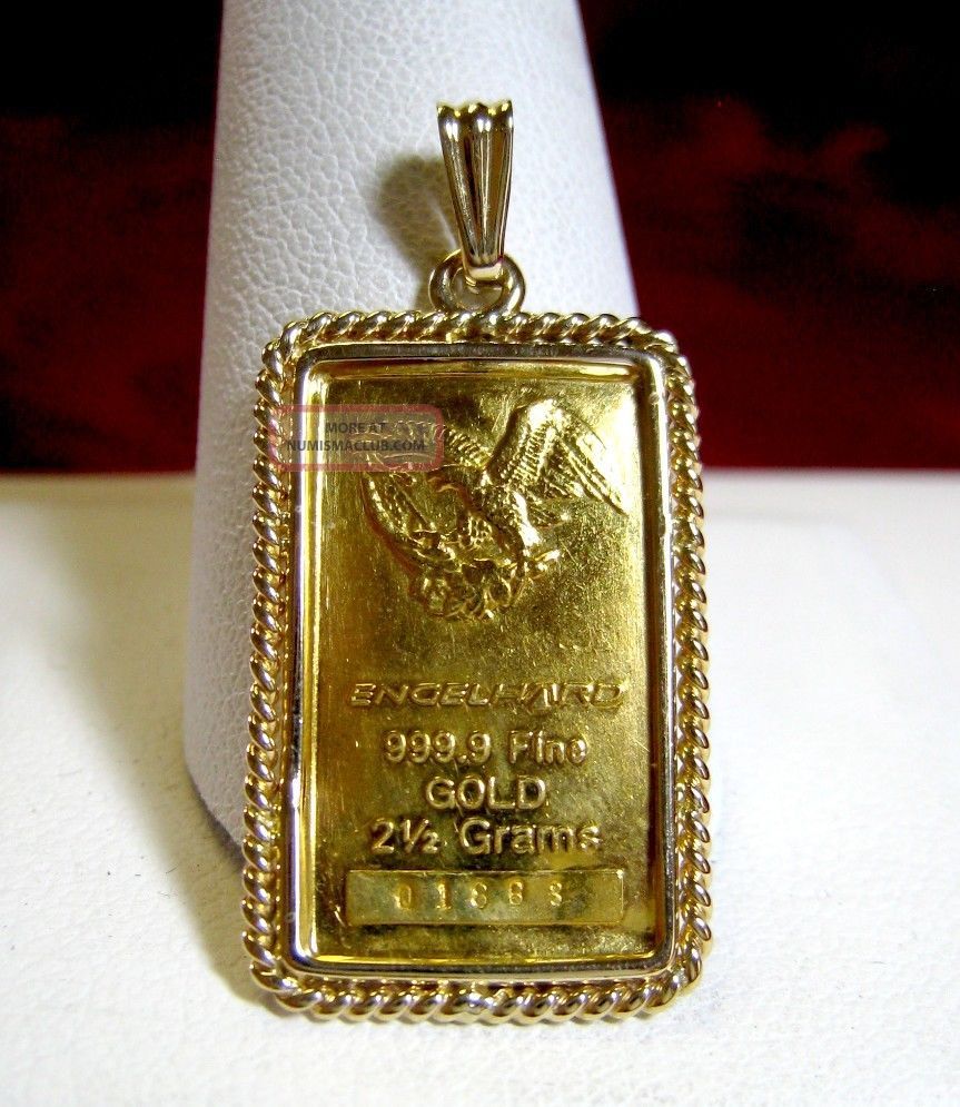 999 9 Fine Gold Engelhard Bar 2 5 Grams Ingot Pendant In 14k 9 Fine Gold Engelhard Bar 2 5 Grams Ingot Pendant In 14k Frame Bezel