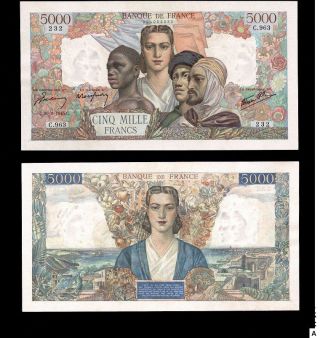 5000 Francs 30.  8.  1945 France,  Banque De France 
