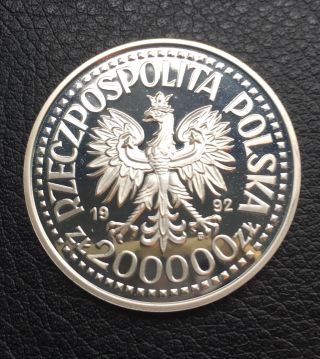 Poland 1992 200000 Zloty Proof Cameo Silver Coin Wladyslaw Warnenczyk photo