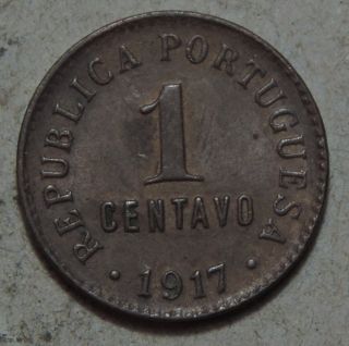 Portugal 1 Centavo 1917 Km 565 Bronze 194 photo