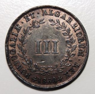 Portugal Iii Reis 1868 Km 517 Ludovicus I Cooper Coin photo