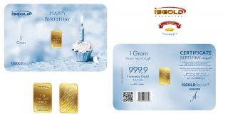1 Gram Fine Gold Bullion Bar 24k.  999.  9 (happy Birthday - Motifs Design) photo