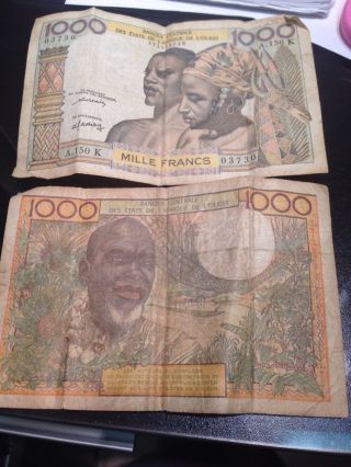 Africa West Africa State 1000 Mille Francs Banknote Very Scarce 1980 To 1990 photo