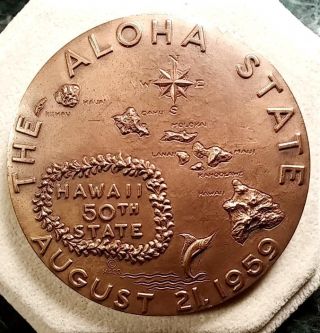 Official 1959 Hawaii Statehood Bronze Medal - Medallic Art 64mm photo