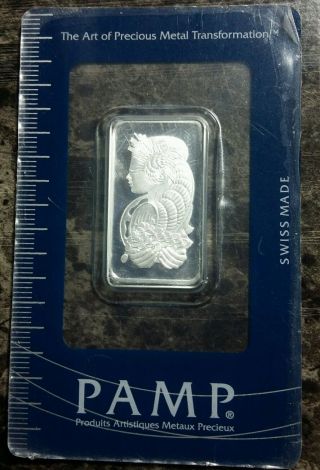 Pamp Suisse 10 Gram Solid Silver Bar.  999 Lady Fortuna Design. photo