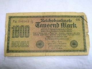 German 1922 One Thousand Mark Reichsmark Banknote Currency Money - Cg - 306964 photo