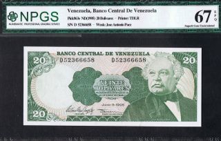Venezuela Banknote Pick63e 1995 20 Bolivares Npgs Gem Uncirculated 67 Epq Unc photo