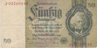 1933 German 50 Reichsmark Banknote photo
