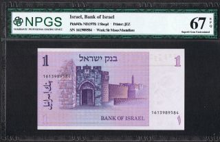Israel Banknote Pick43a 1978 1 Sheqel Npgs Gem Uncirculated 67 Epq Unc photo