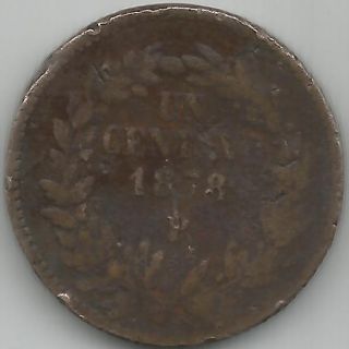 1878 Mexico 1 Centavo Copper Potosi Circulated Scarce photo
