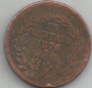 1876 Mexico 1 Centavo Copper Culiacan Circulated Scarce photo
