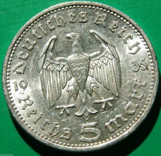 German Silver Coin 5 Rm 1935 A Nazi Coin.  900 Silver Big Eagle photo