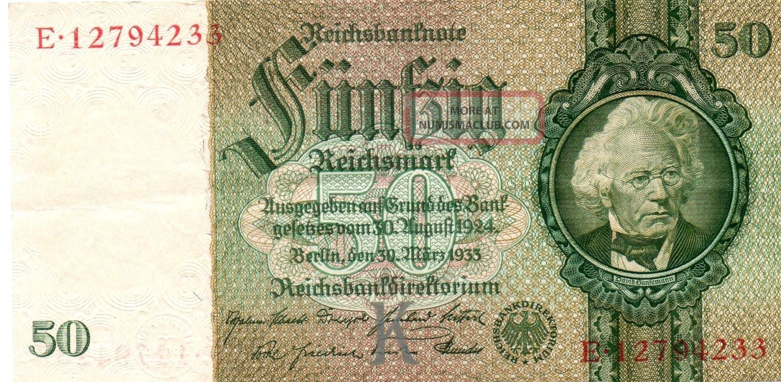 Xxx - Rare 50 Reichsmark Third Reich Nazi Banknote 1933 Very Good Co Europe photo