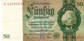 Xxx - Rare 50 Reichsmark Third Reich Nazi Banknote 1933 Very Good Co photo