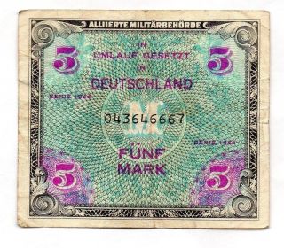 X - Rare 5 Mark Banknote Alied Occupation Us Print 1944 photo