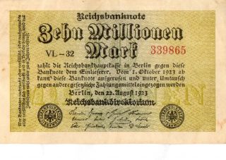 Xxx - Rare 10 Million Mark Weimar Inflation Banknote 1923 Very Good Co photo