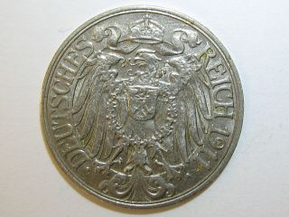 German 1911 - J 25 Pfennig Coin Circulated Very Fine photo
